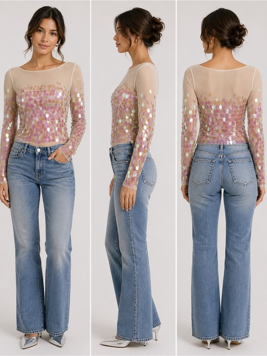 Mustard Seed Tops - Mustard Seed Sequin Mesh Sheer Top Small Iridescent Y2K Festival Rave Party Glam
